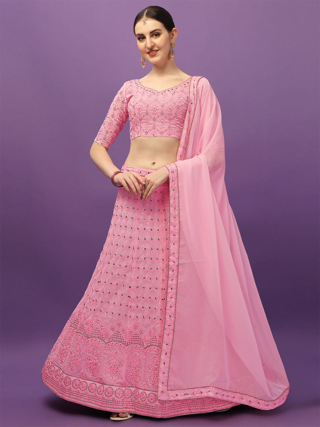 Outstanding Light Pink Color Embroidered Lehenga Choli