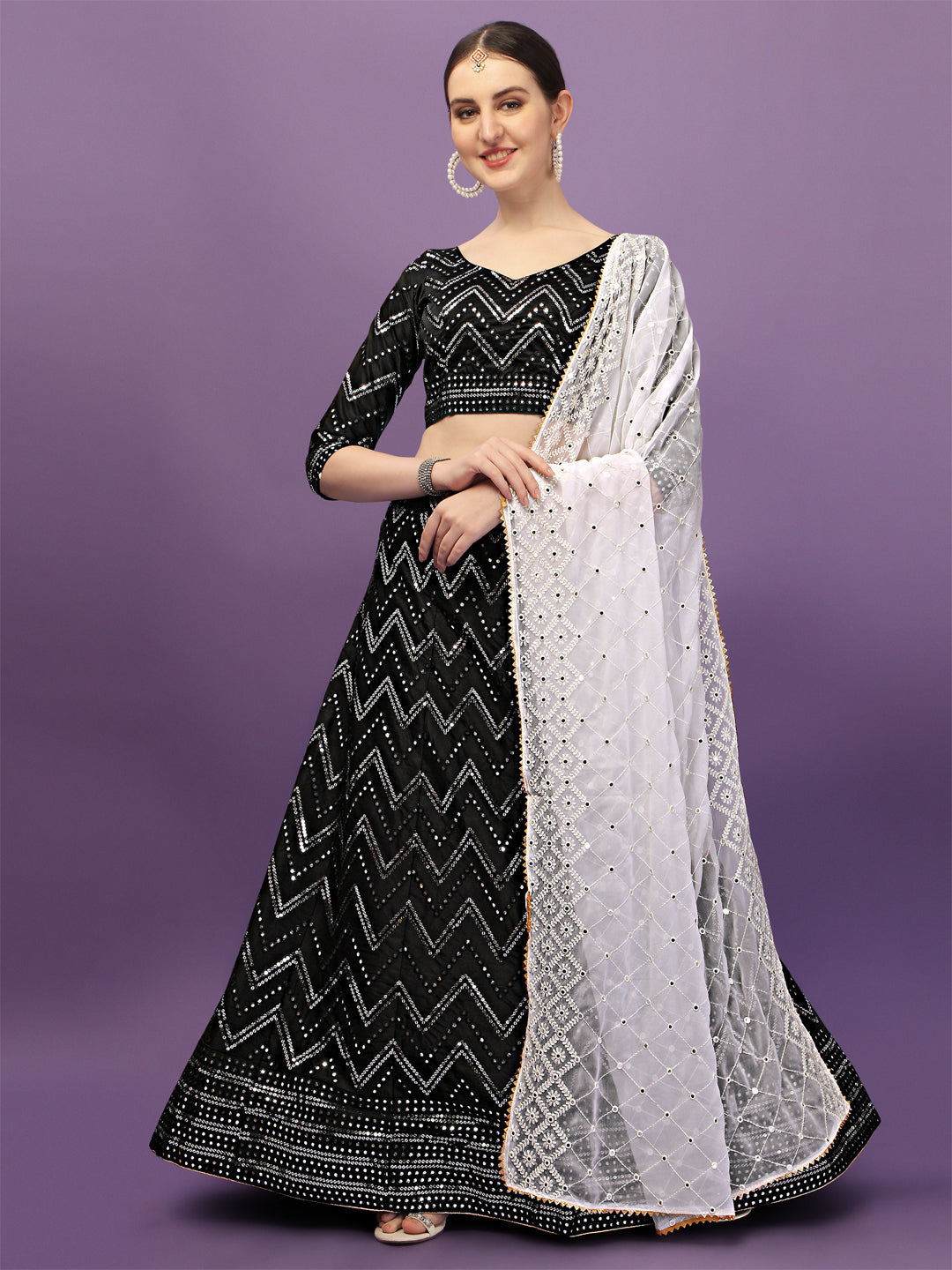 Glimmering Black Color Sequence Work Lehenga Choli