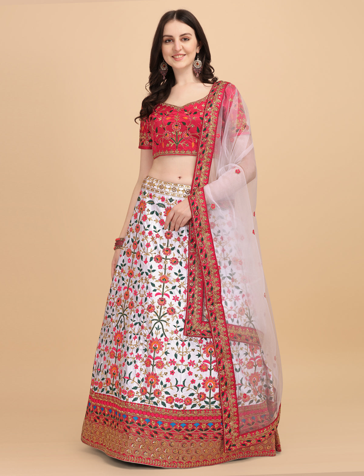 Wedding White And Red Embroidery Work Lehenga Choli