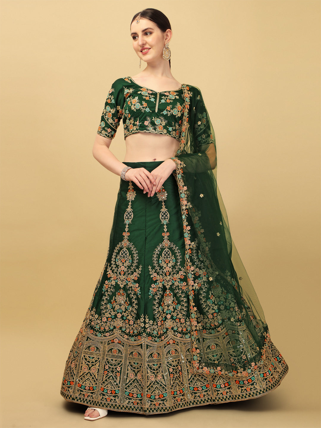 Wedding Wear Dark Green Color Sequence Work Lehenga Choli