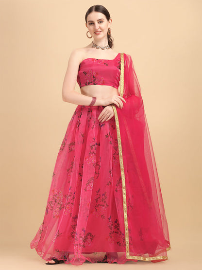 Pink Color Organza Printed Stylish Lehenga Choli