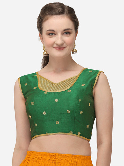 Designer Green Color Embroidery Work Silk Blouse