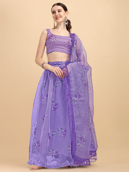 Purple Color Organza Printed Beautiful Lehenga Choli