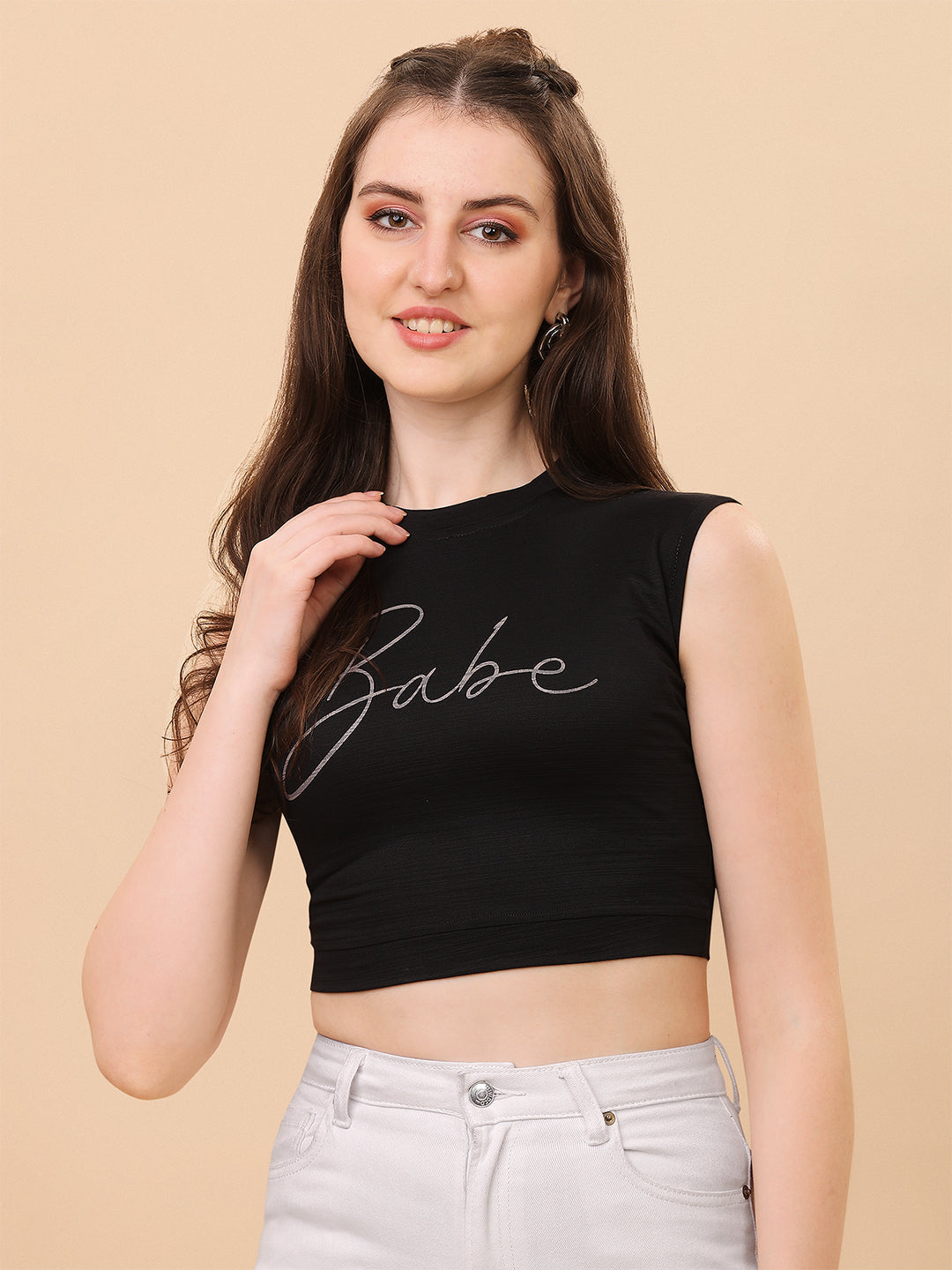 Women's & Girls Black Color Crop Tank Top