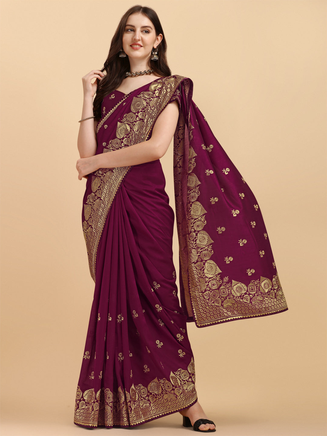 Innovative Embroidered Work Purple Color Saree