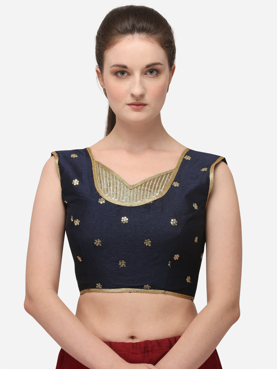 Designer Navy Blue Color Embroidery Work Silk Blouse