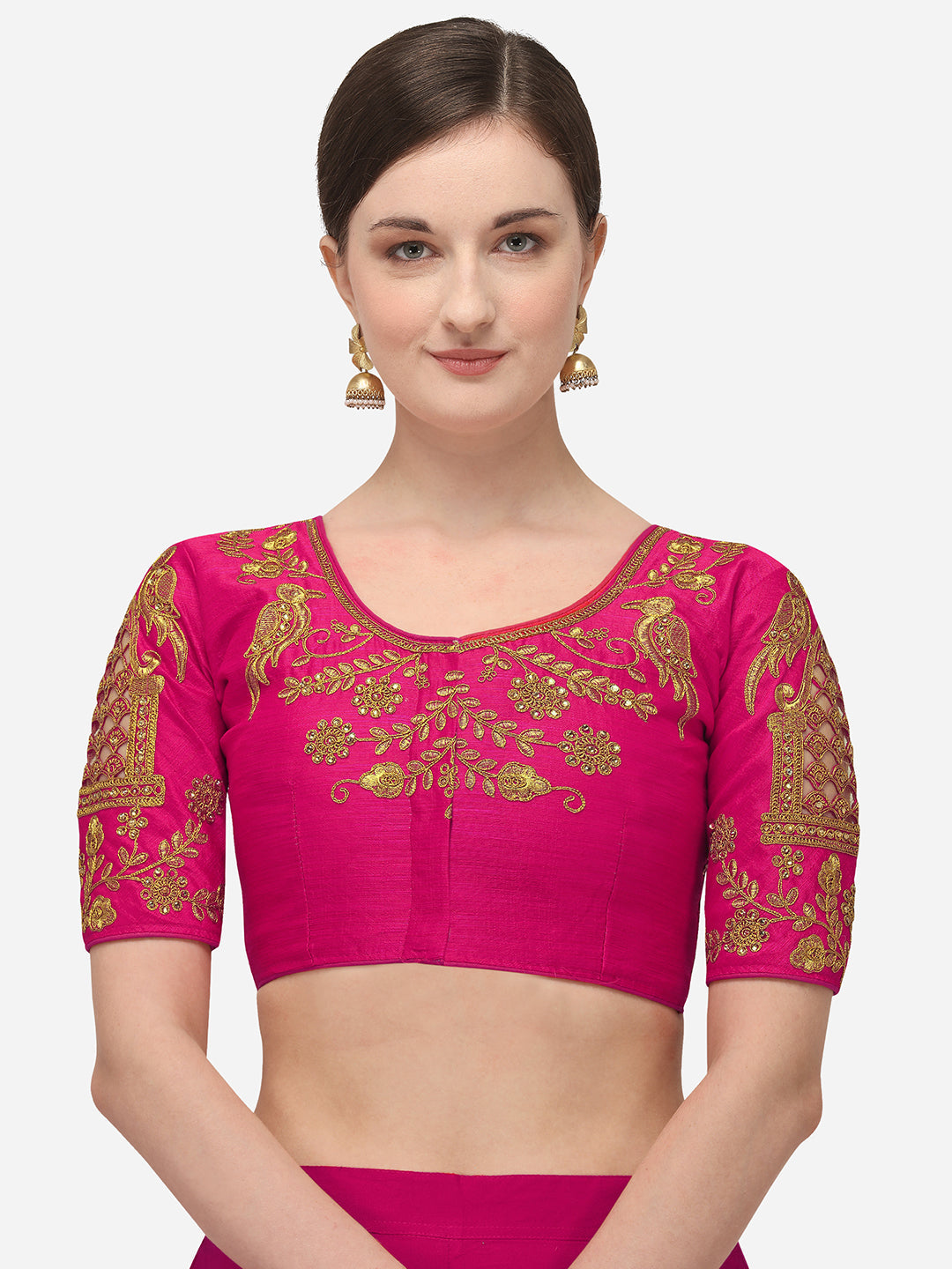 Pink Color Birds Design Embroidered Blouse