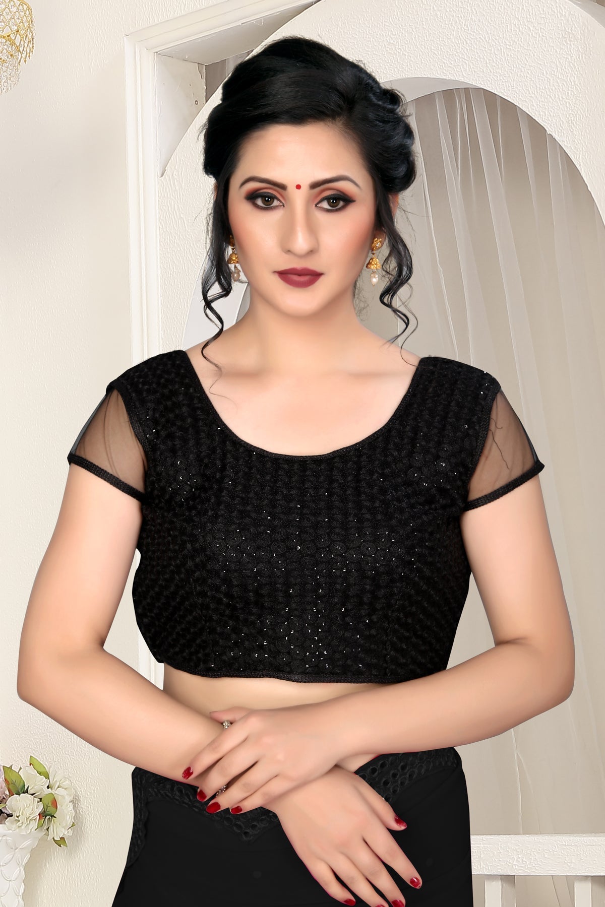 Trendy Designer Black Color Sequin Fully Stitched Blouse