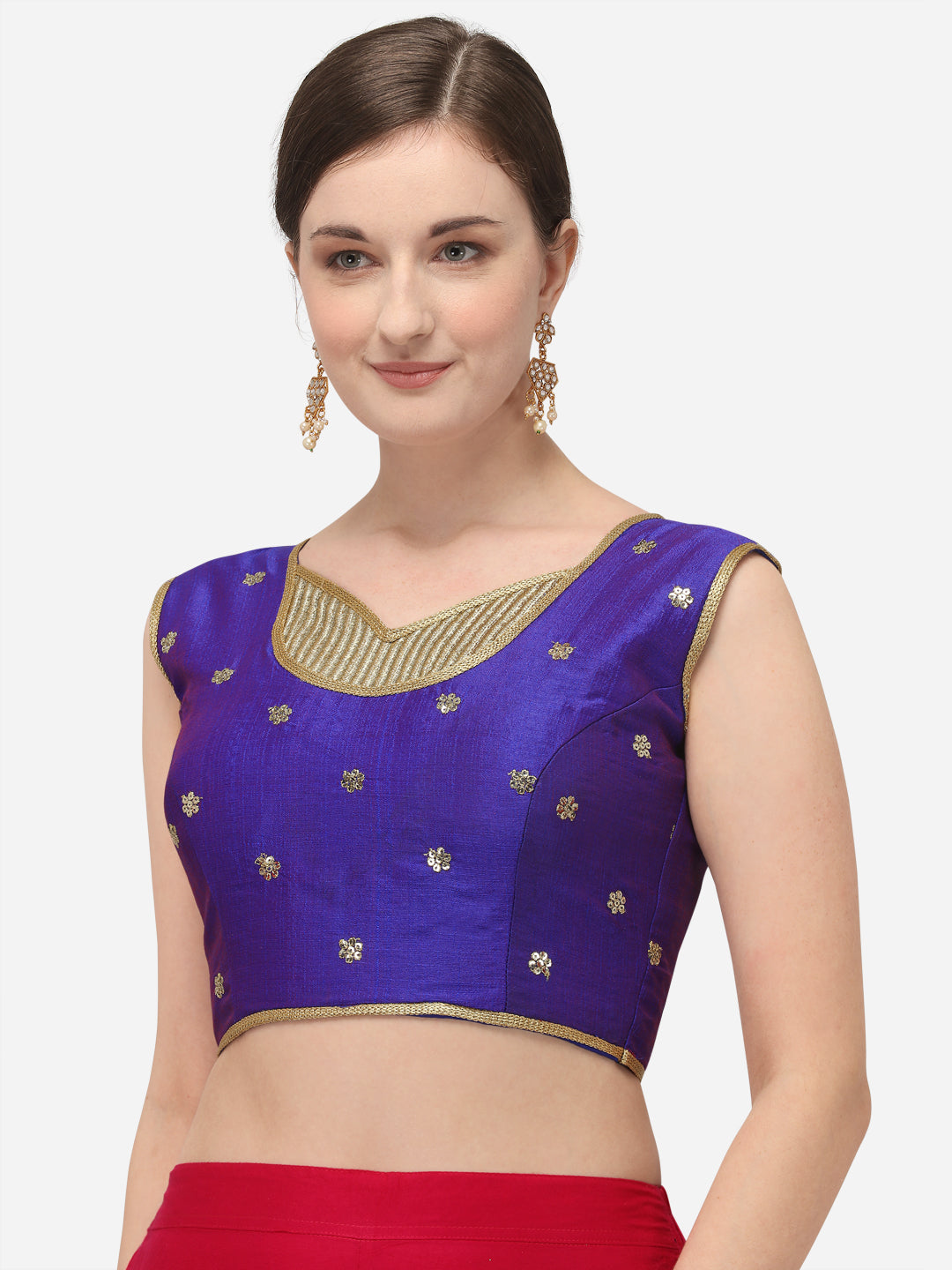 Designer Blue Color Embroidery Work Silk Blouse