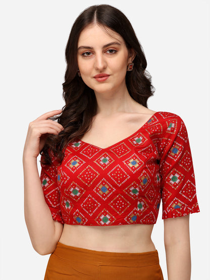 Exclusive Red Color Jacquard Work V Neck Readymade Blouse