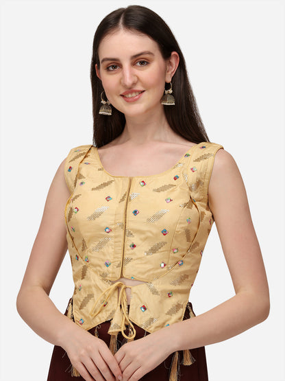 Fancy Beige Color Sequence Work Readymade Blouse