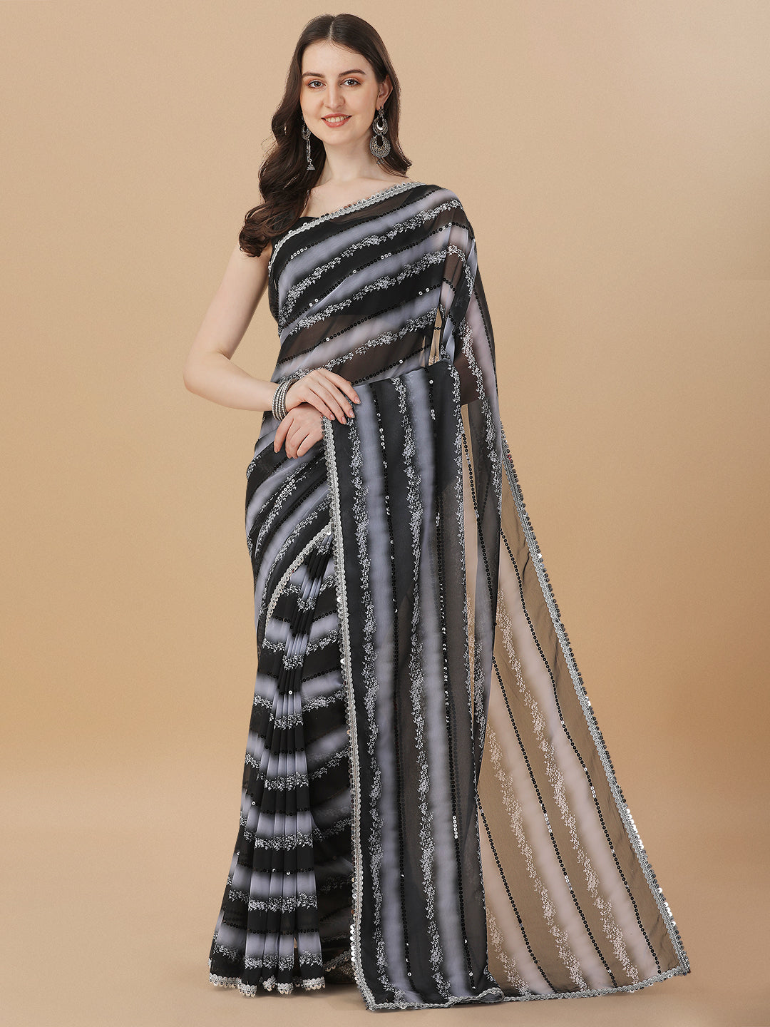 Superhit Sequence Embroidered Printed Black Saree