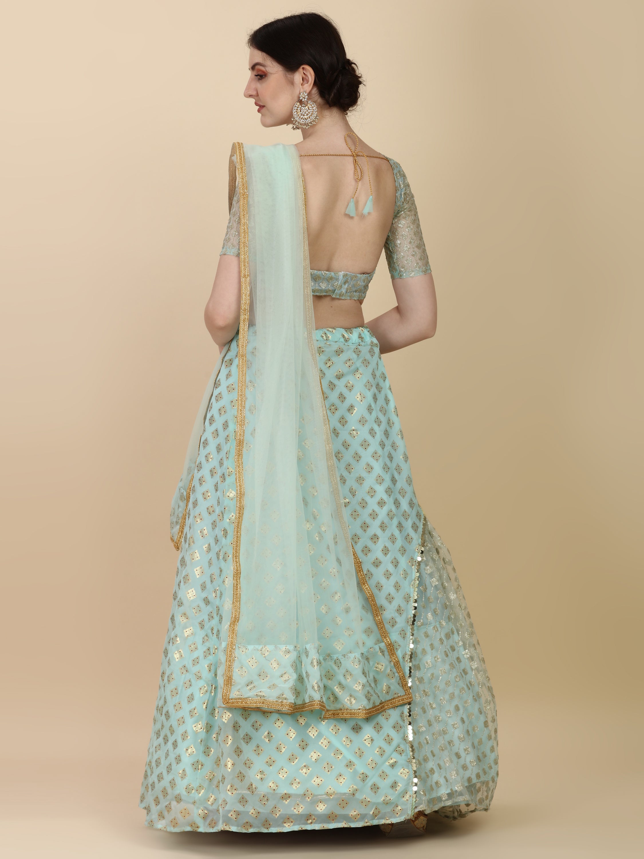 Unique Sky Blue Color Satin With Net Lehenga Choli