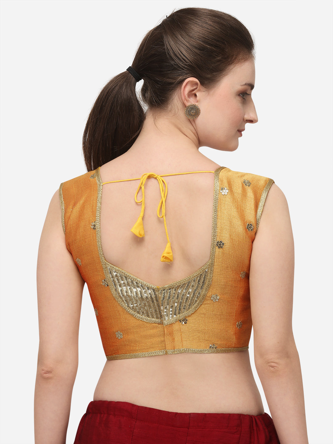 Designer Yellow Color Embroidery Work Silk Blouse