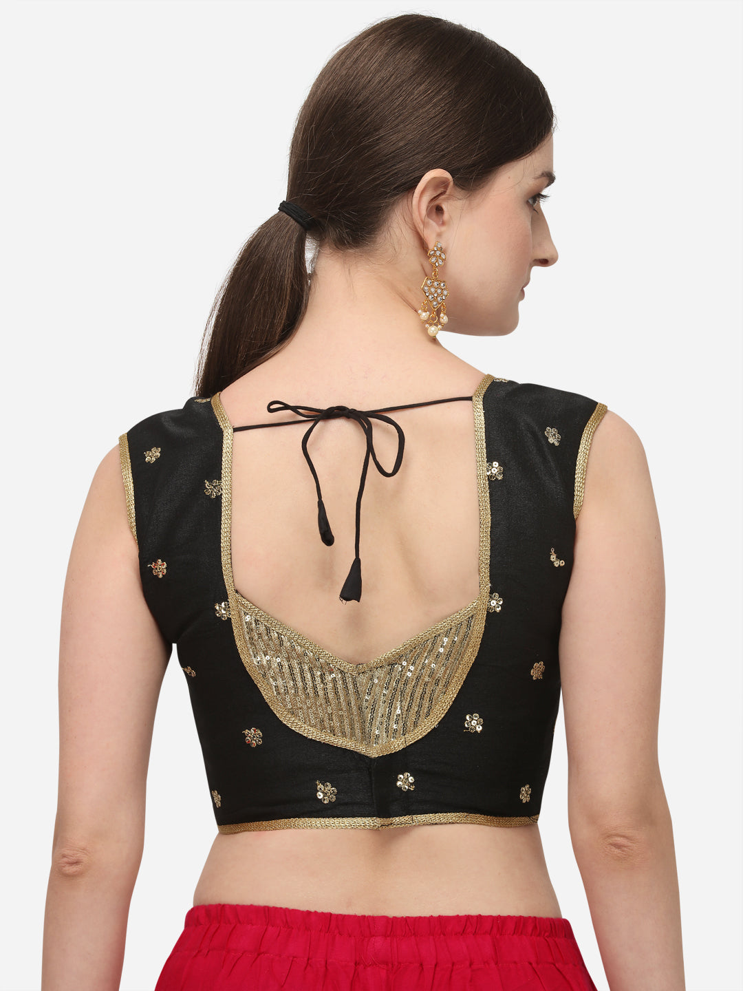 Designer Black Color Embroidery Work Silk Blouse