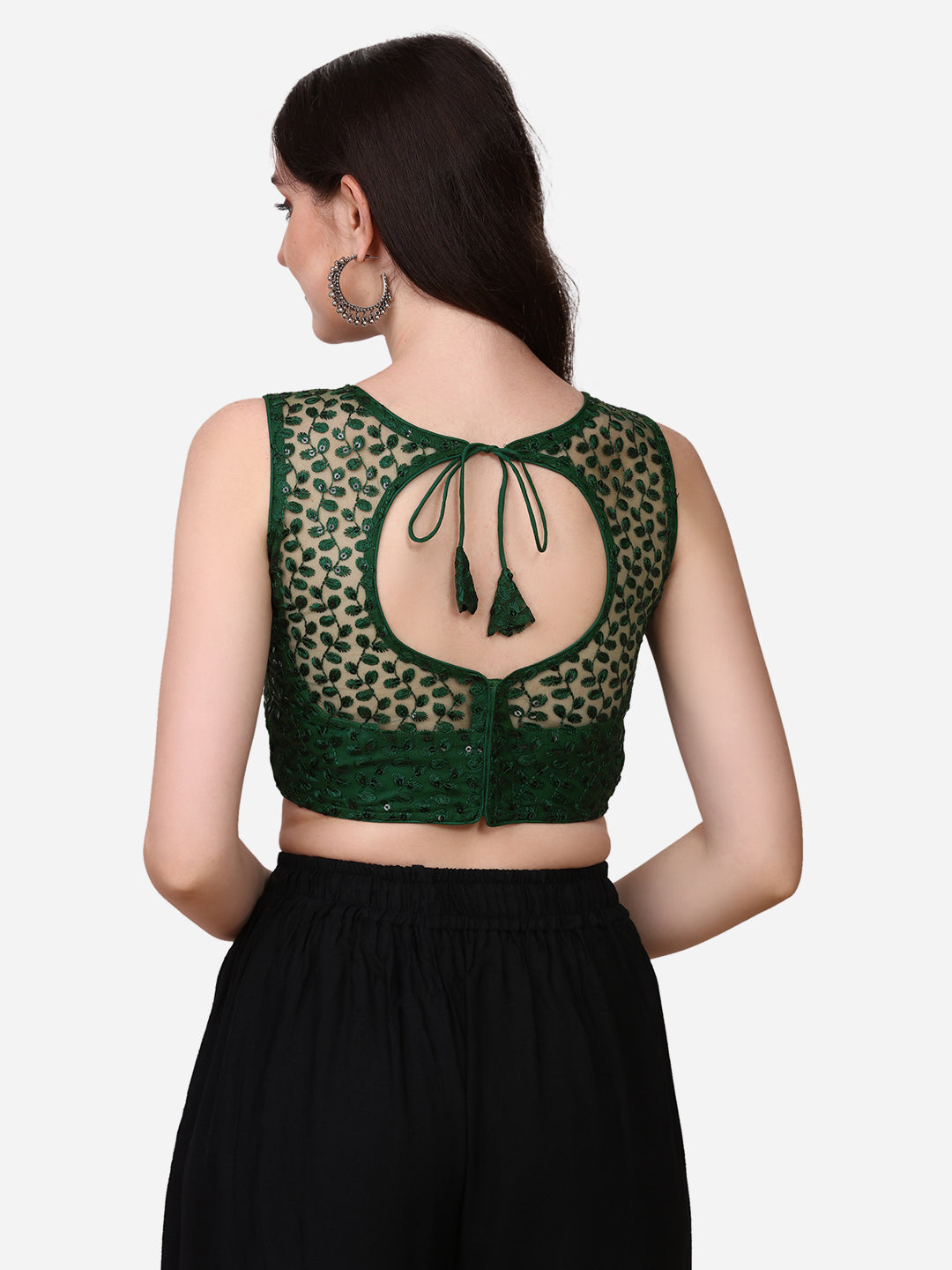 Stylish Net Green Color Sequence Embroidered Blouse