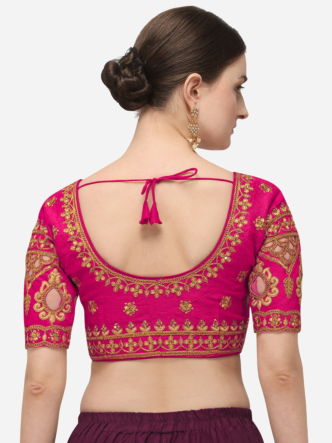 Pink Color Round Neck Embroidery Work Silk Blouse