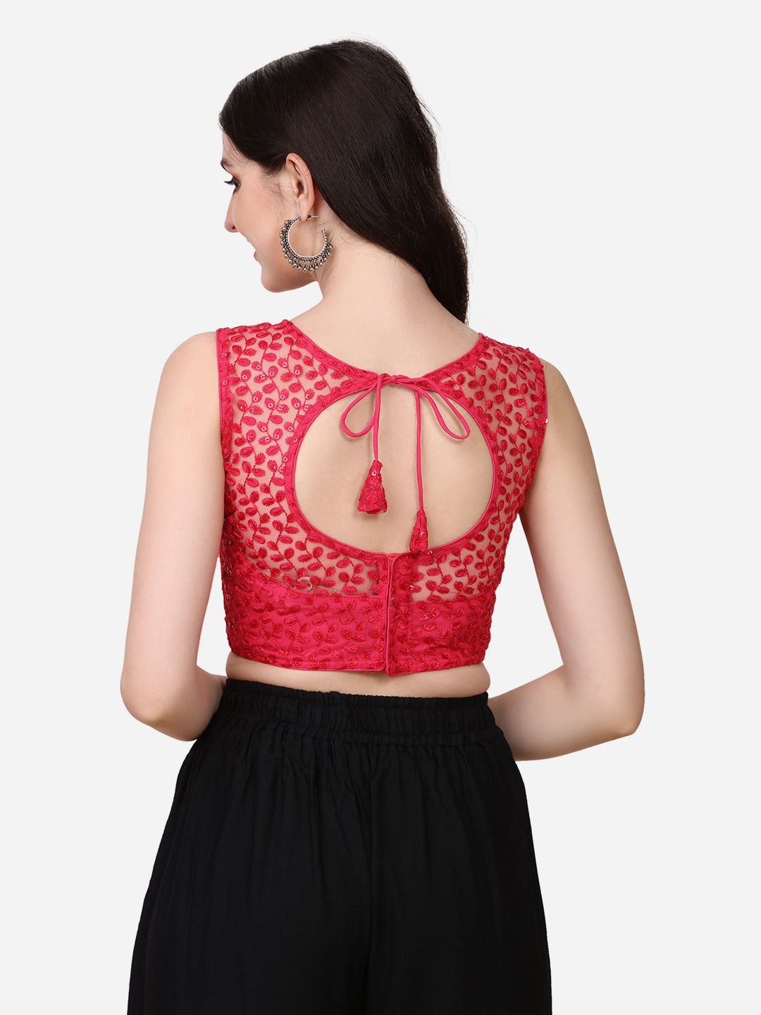 Stylish Net Pink Color Sequence Embroidered Blouse