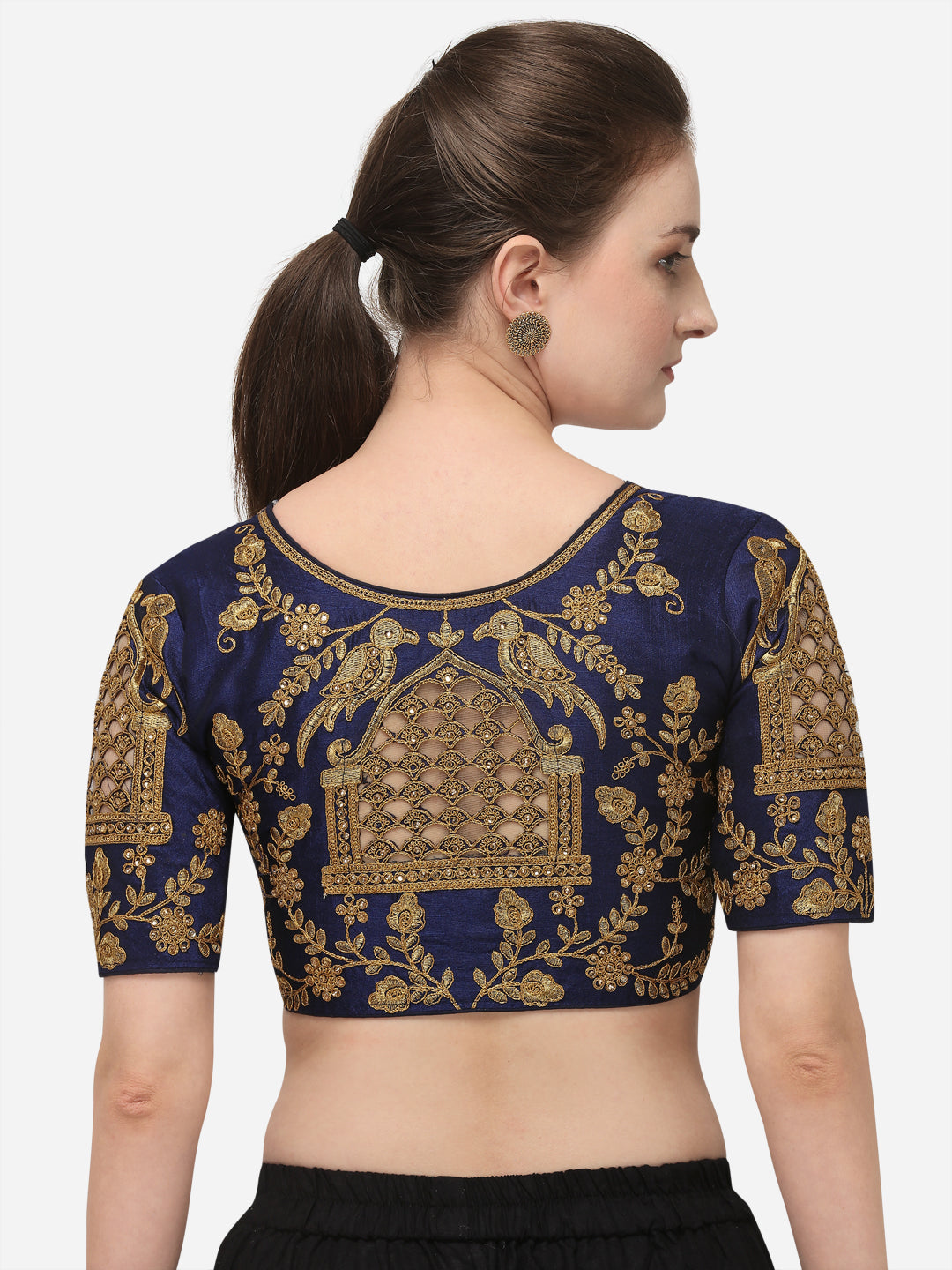 Navy Blue Color Birds Design Embroidered Blouse