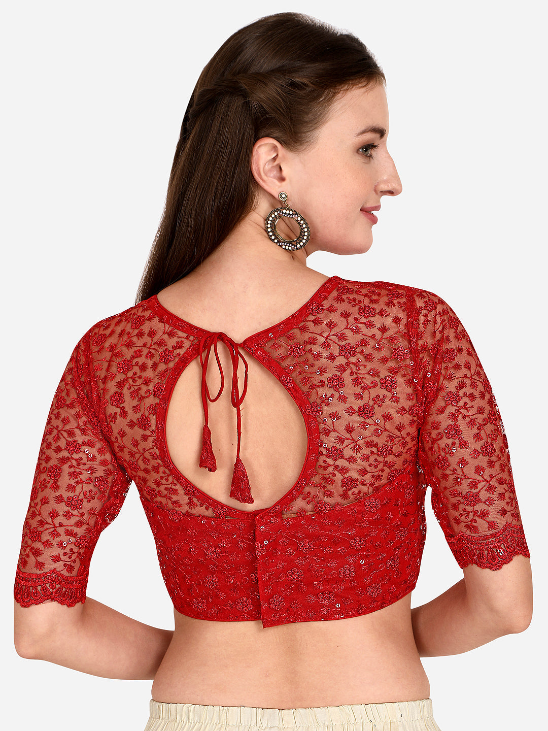 Stylish Red Color Embroidered & Sequence Work Net Blouse