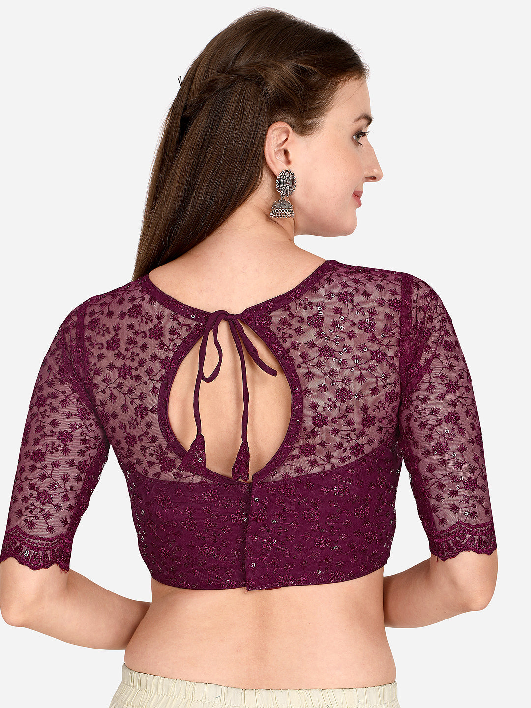Stylish Purple Color Embroidered & Sequence Work Net Blouse