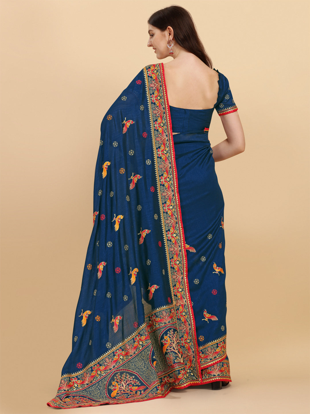 Beautiful Navy Blue Color Embroidered Work Saree