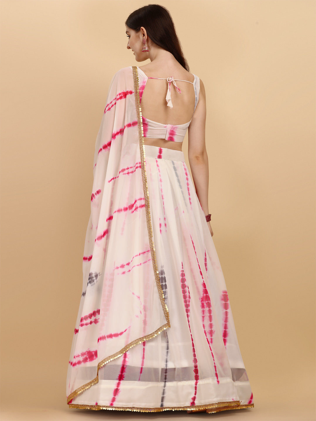 Beautiful Shibori Print White And Pink Color Lehenga Choli