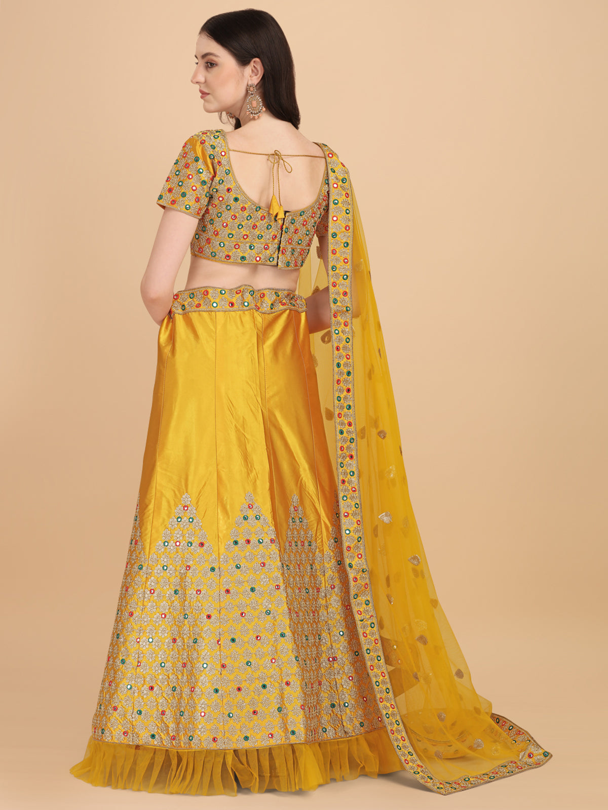 Amazing Yellow Embroidered Work Lehenga Choli