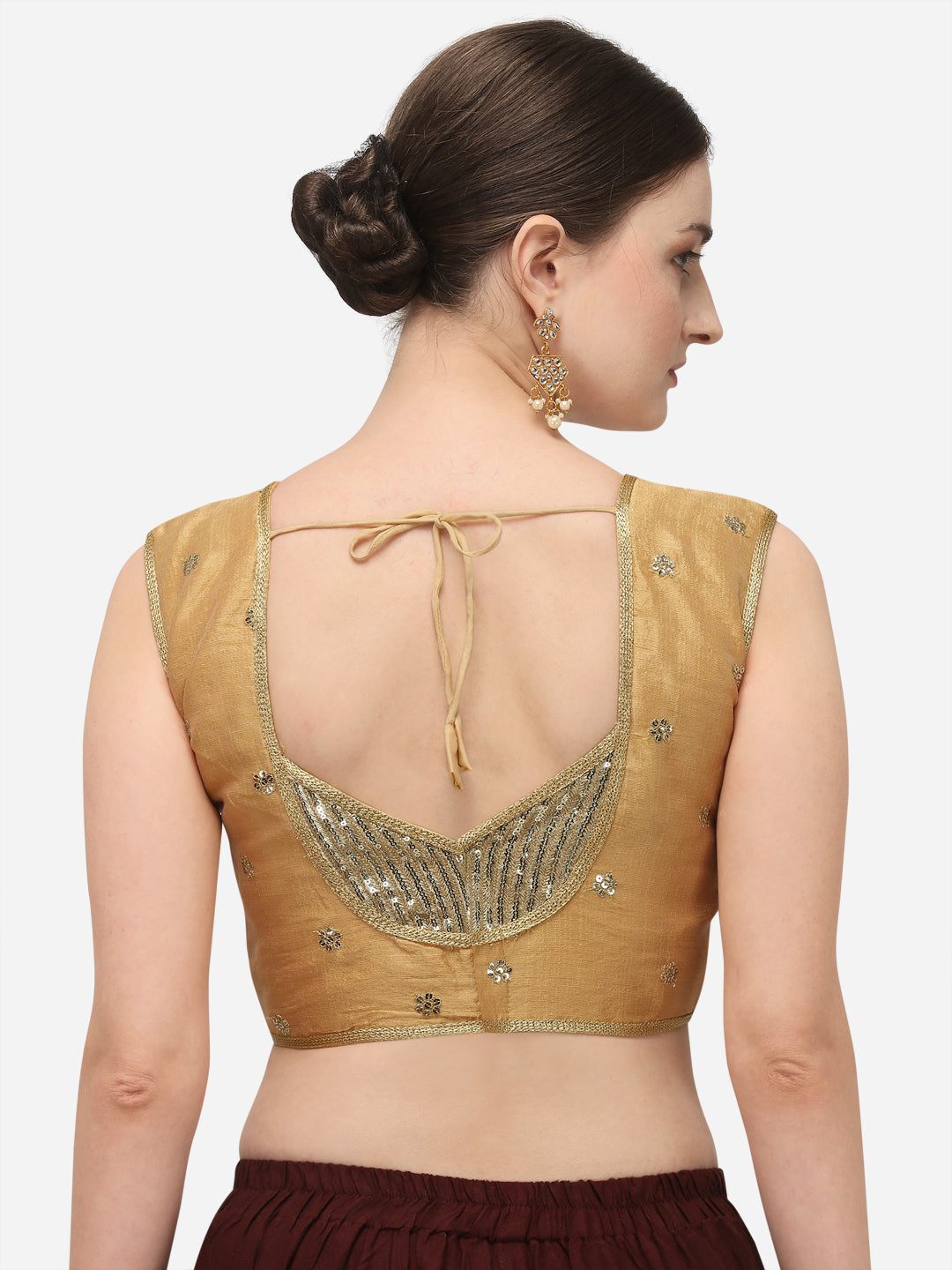 Designer Beige Color Embroidery Work Silk Blouse