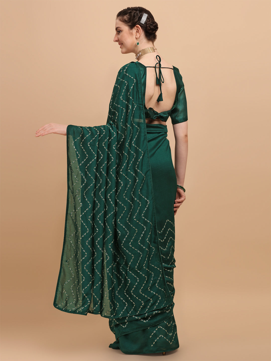 Beautiful Green Sequence Vichitra Blooming Saree