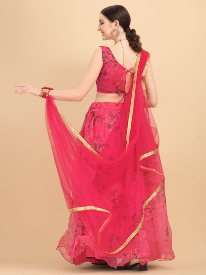 Pink Color Organza Printed Stylish Lehenga Choli