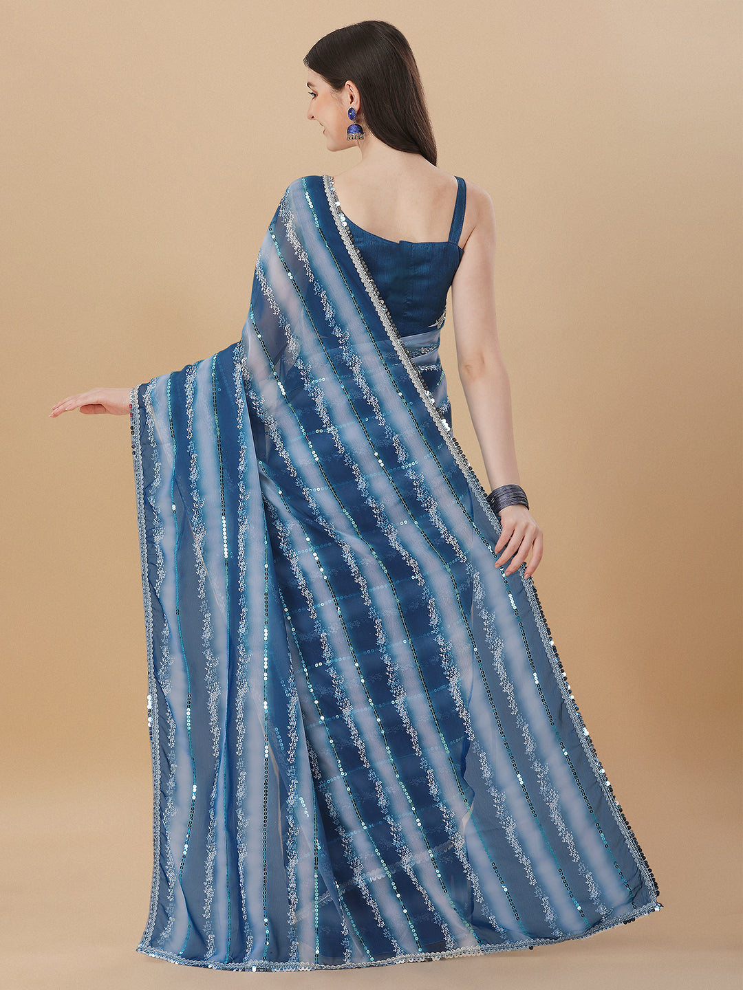 Superhit Sequence Embroidered Printed Blue Saree