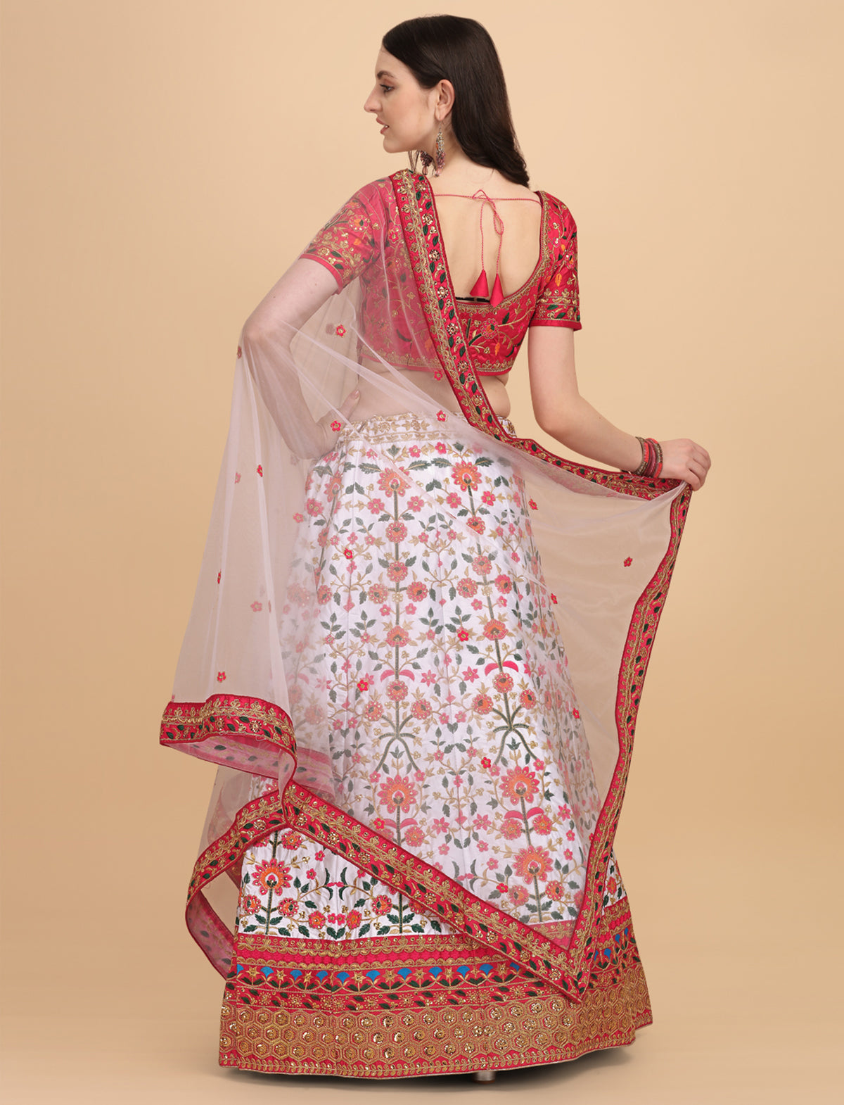 Wedding White And Red Embroidery Work Lehenga Choli