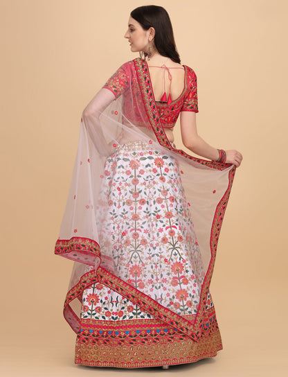 Wedding White And Red Embroidery Work Lehenga Choli