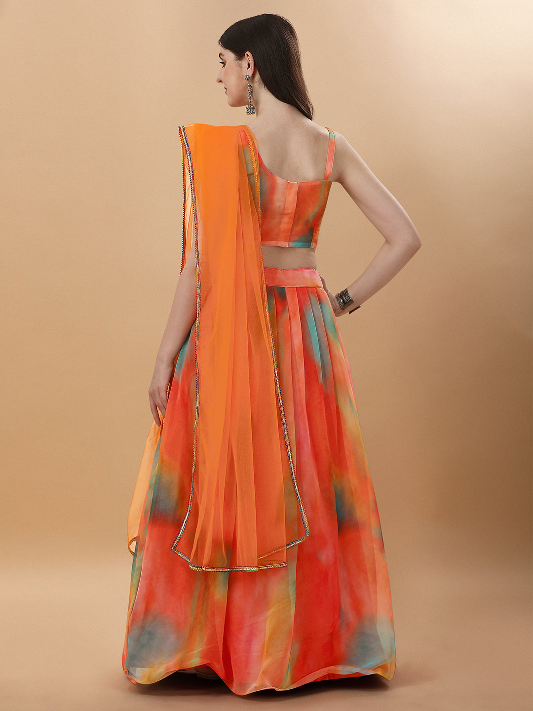 Casual Wear Orange Color Digital Printed Georgette Lehenga Choli