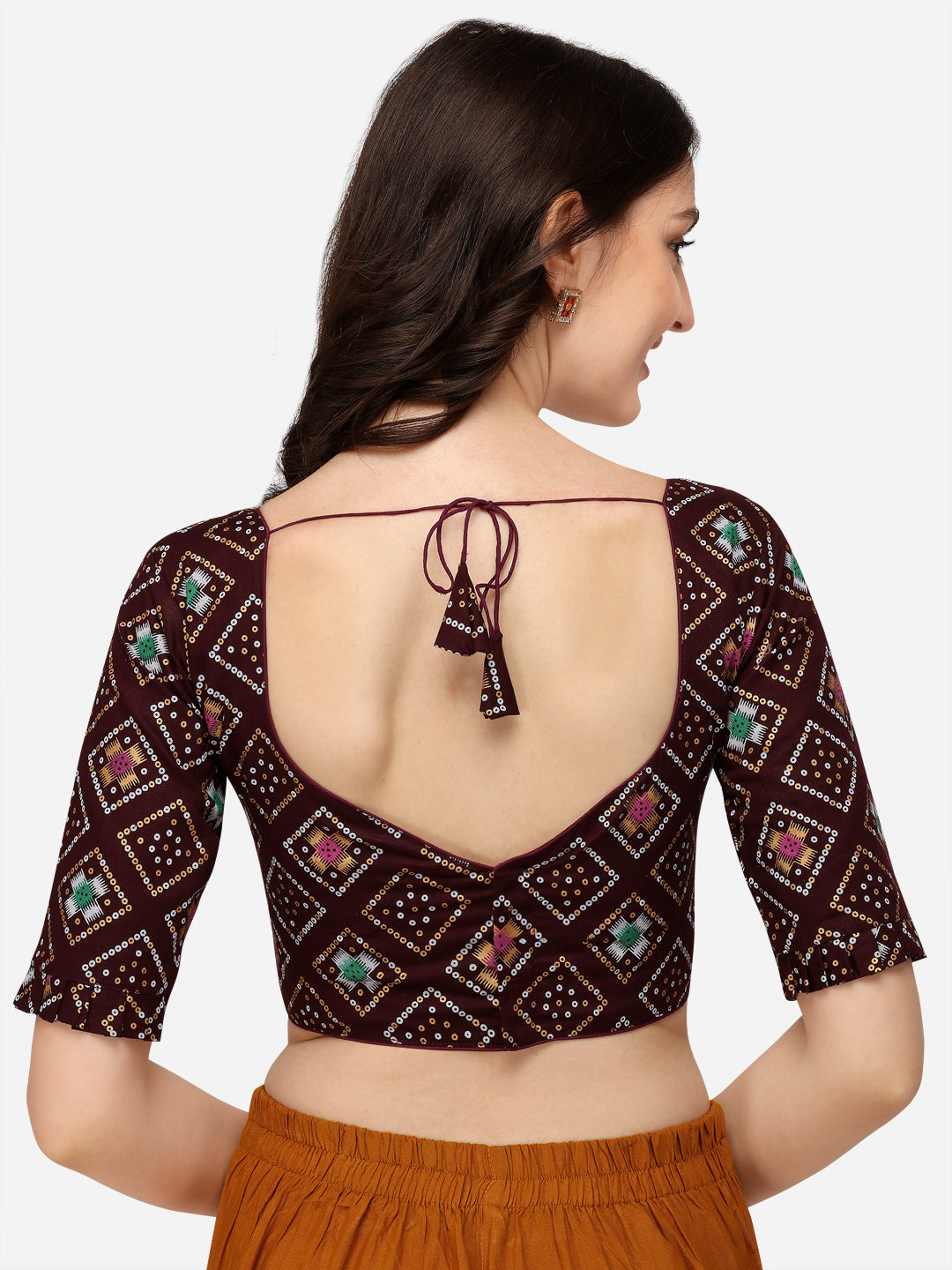 Exclusive Brown Color Jacquard Work V Neck Readymade Blouse