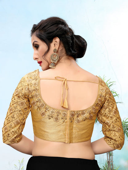 Glossy Beige Embroidered Heavy Work Stitched Blouse