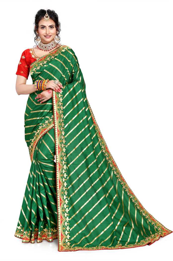 Designer Green Color Silk Leheriya Saree