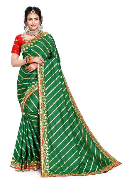 Designer Green Color Silk Leheriya Saree