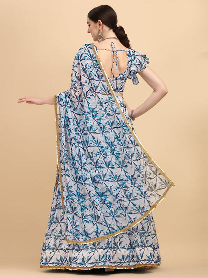 Shibori Print White With Blue Color Beautiful Lehenga Choli