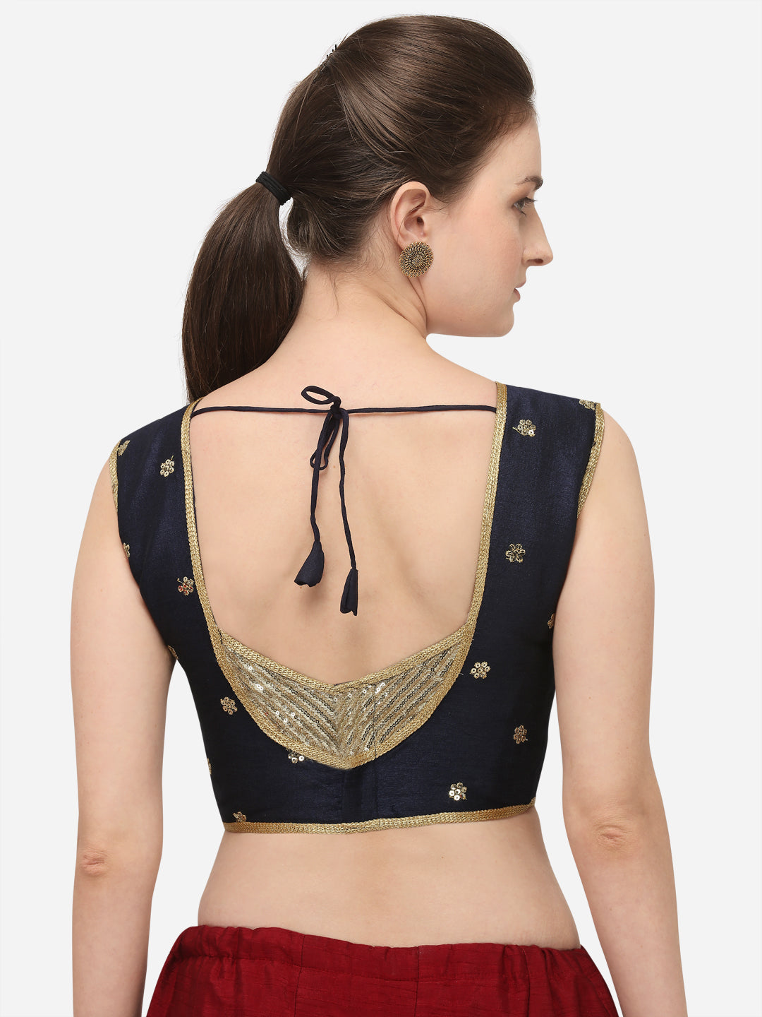 Designer Navy Blue Color Embroidery Work Silk Blouse