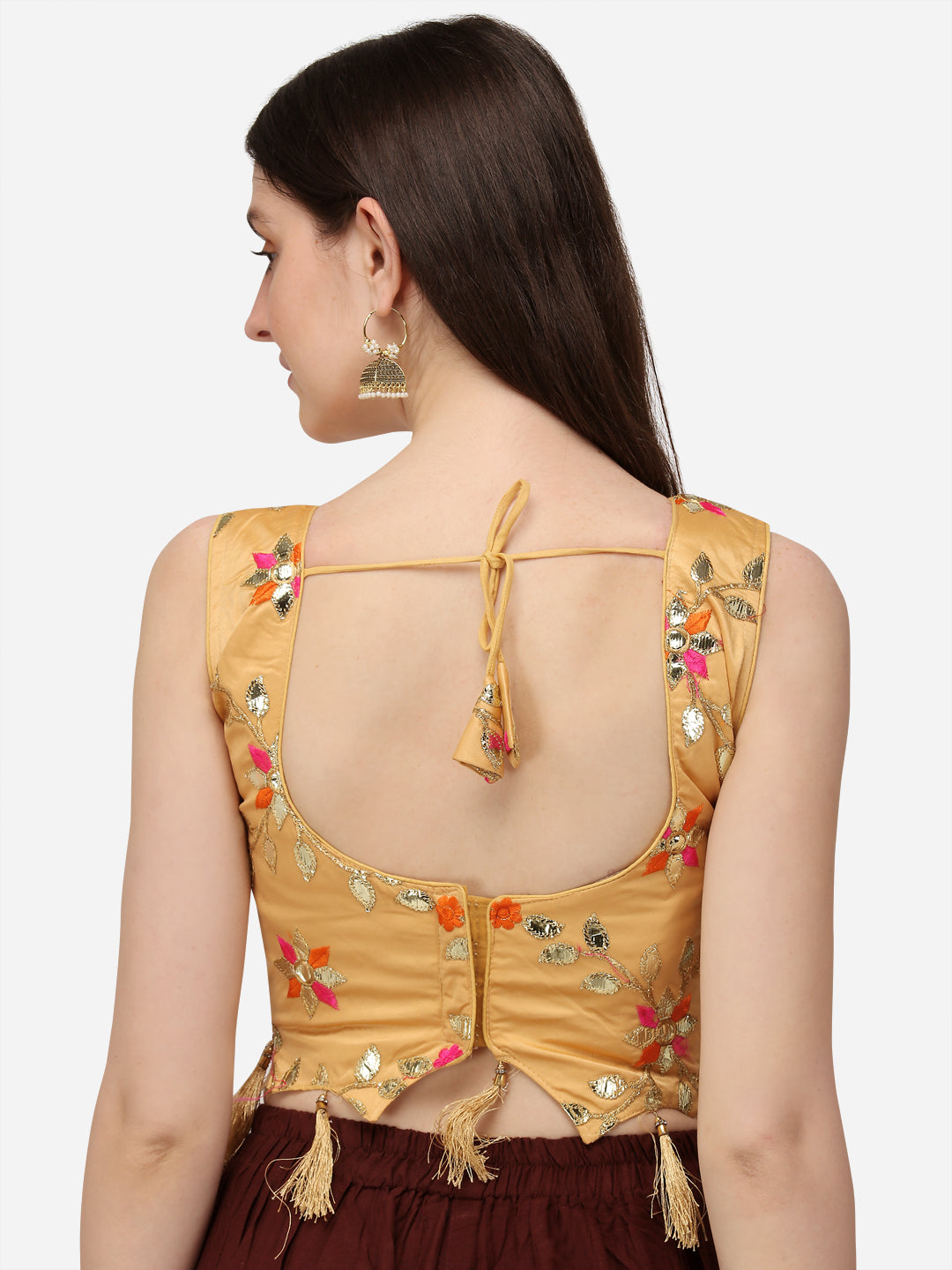 Beige Color Embroidered Sleeveless Blouse