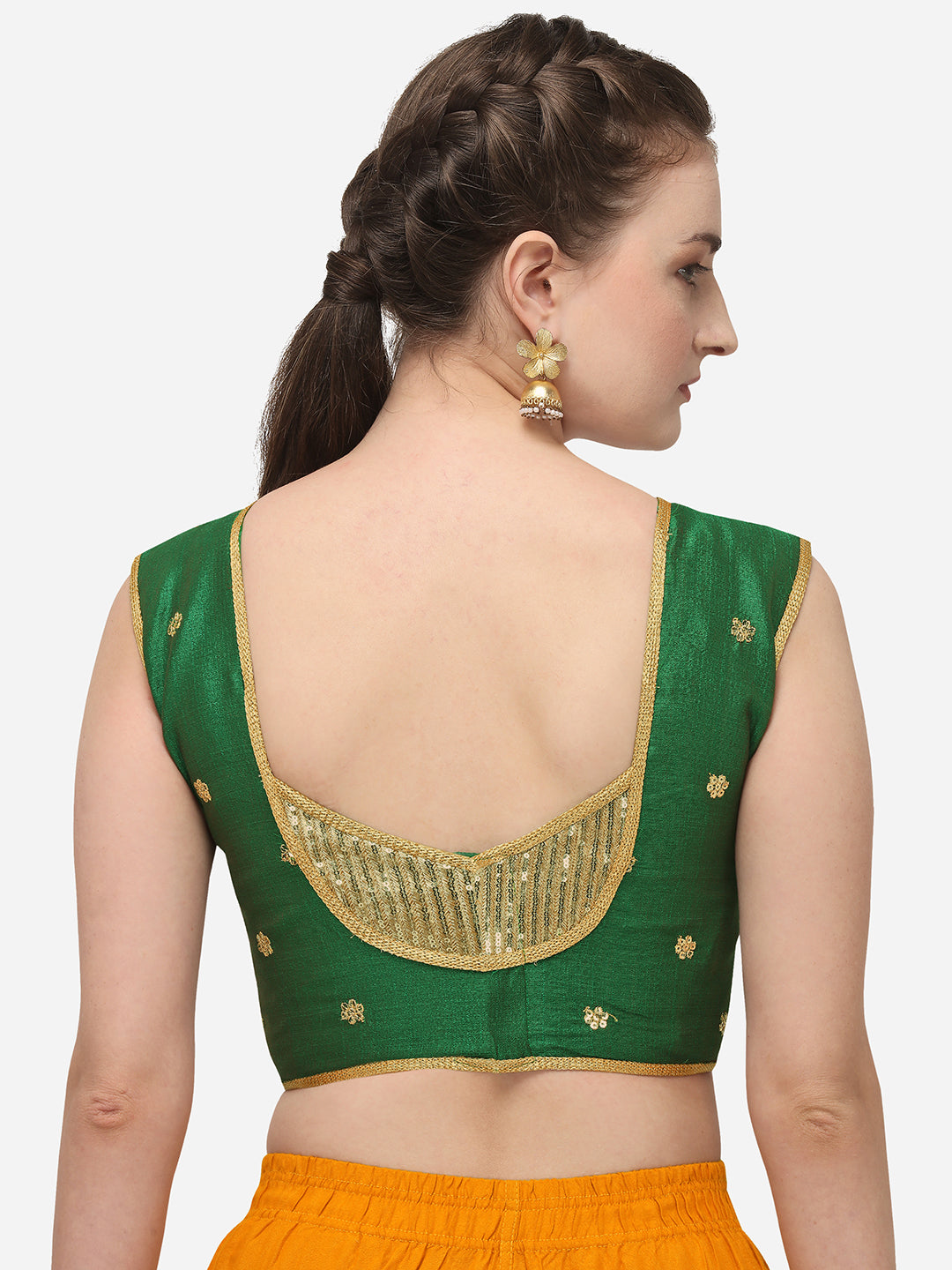 Designer Green Color Embroidery Work Silk Blouse