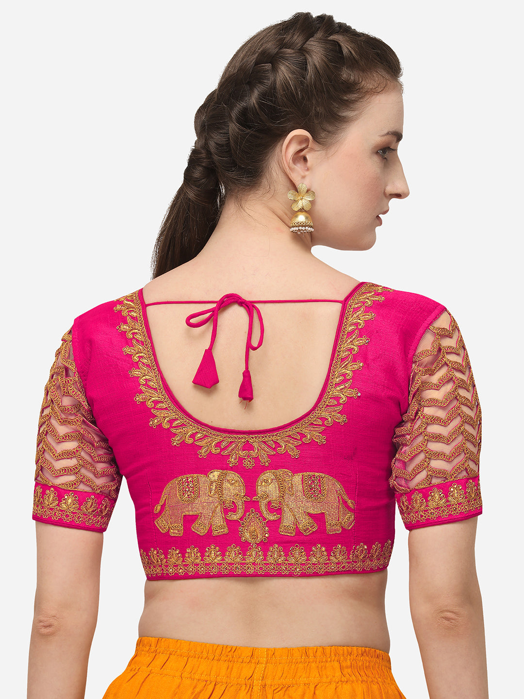 Pink Color Elephent Design Embroidery Work Blouse