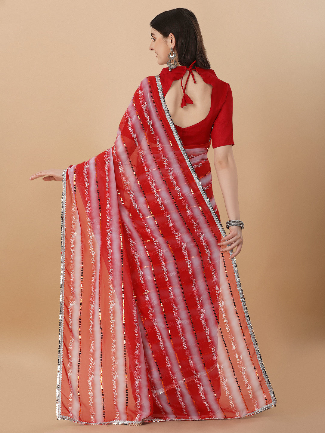 Superhit Sequence Embroidered Printed Red Saree