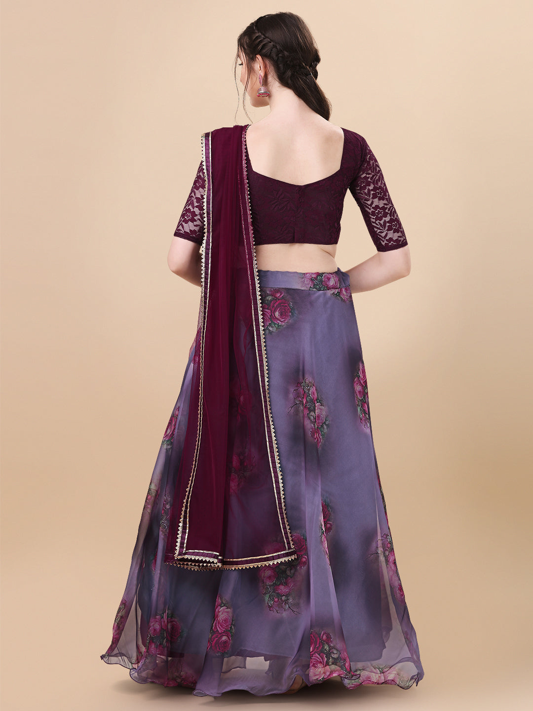 Purple Color Digital Print Organza Lehenga Choli