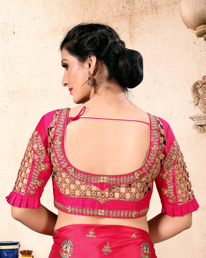 Beautiful Designer Pink color Embroidered Cut Work Silk Blouse