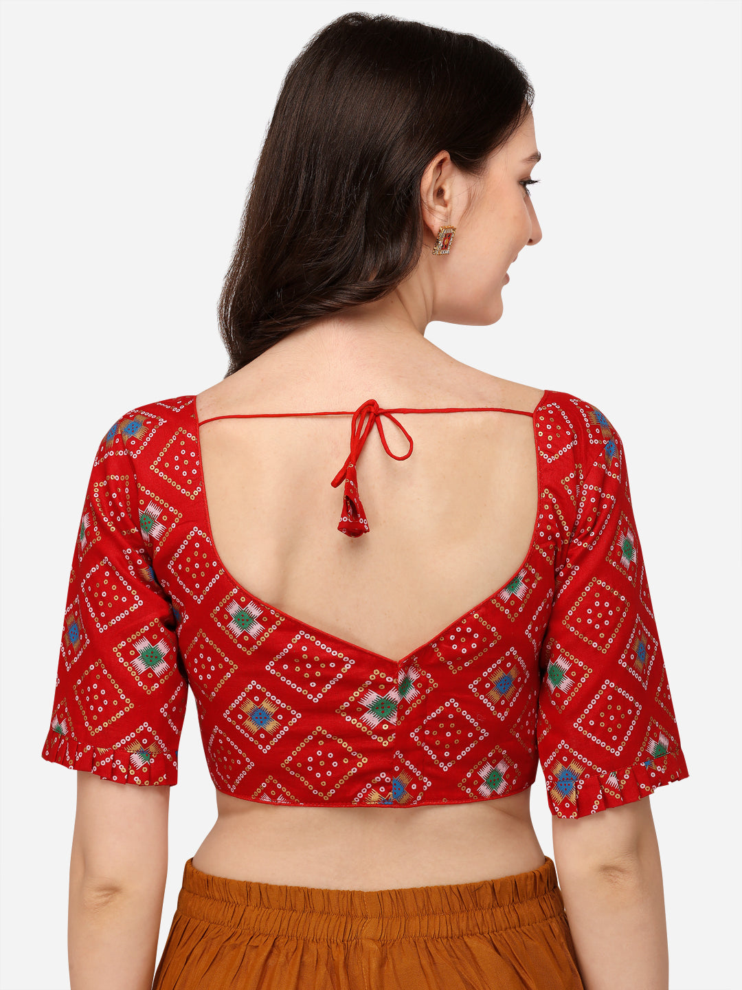 Exclusive Red Color Jacquard Work V Neck Readymade Blouse