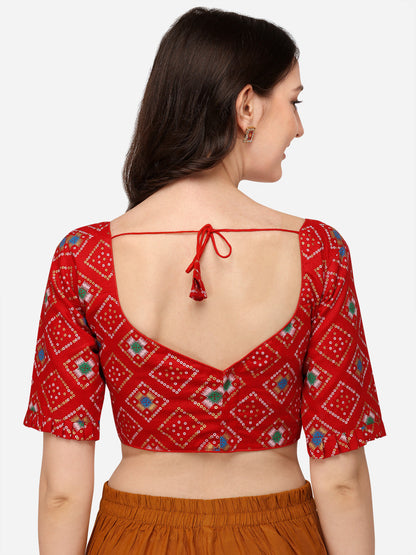 Exclusive Red Color Jacquard Work V Neck Readymade Blouse