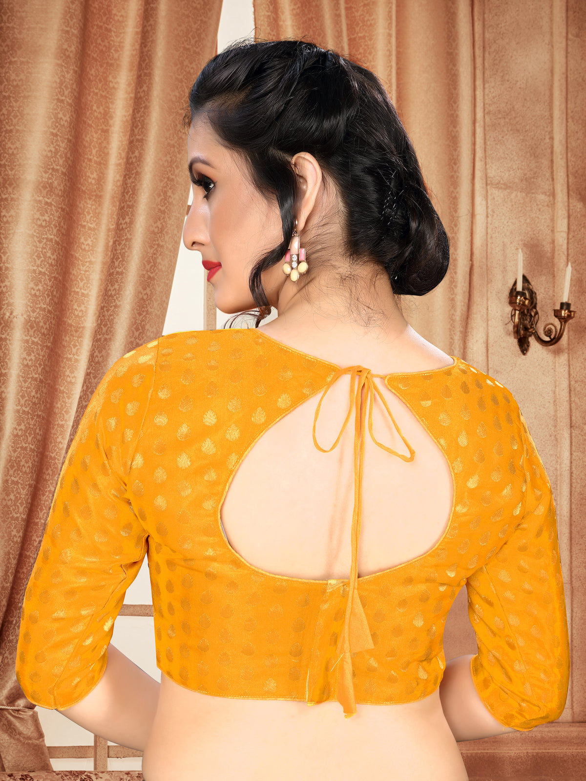 Amazing Butti Malabari Silk Orange Color Casual Wear Designer Blouse